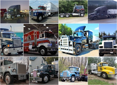 Collage of Mack Trucks models from Overdrive's Reader Rigs gallery and other coverage over the years