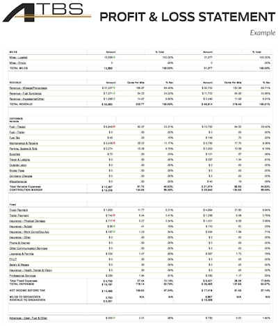ATBS Profit & Loss Statement example
