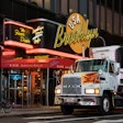 Semi truck in front of Brooklyn Diner NYC