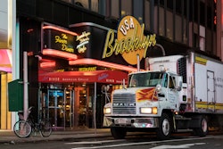 Semi truck in front of Brooklyn Diner NYC
