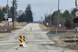Divided rail crossing, problematic for oversize haulers