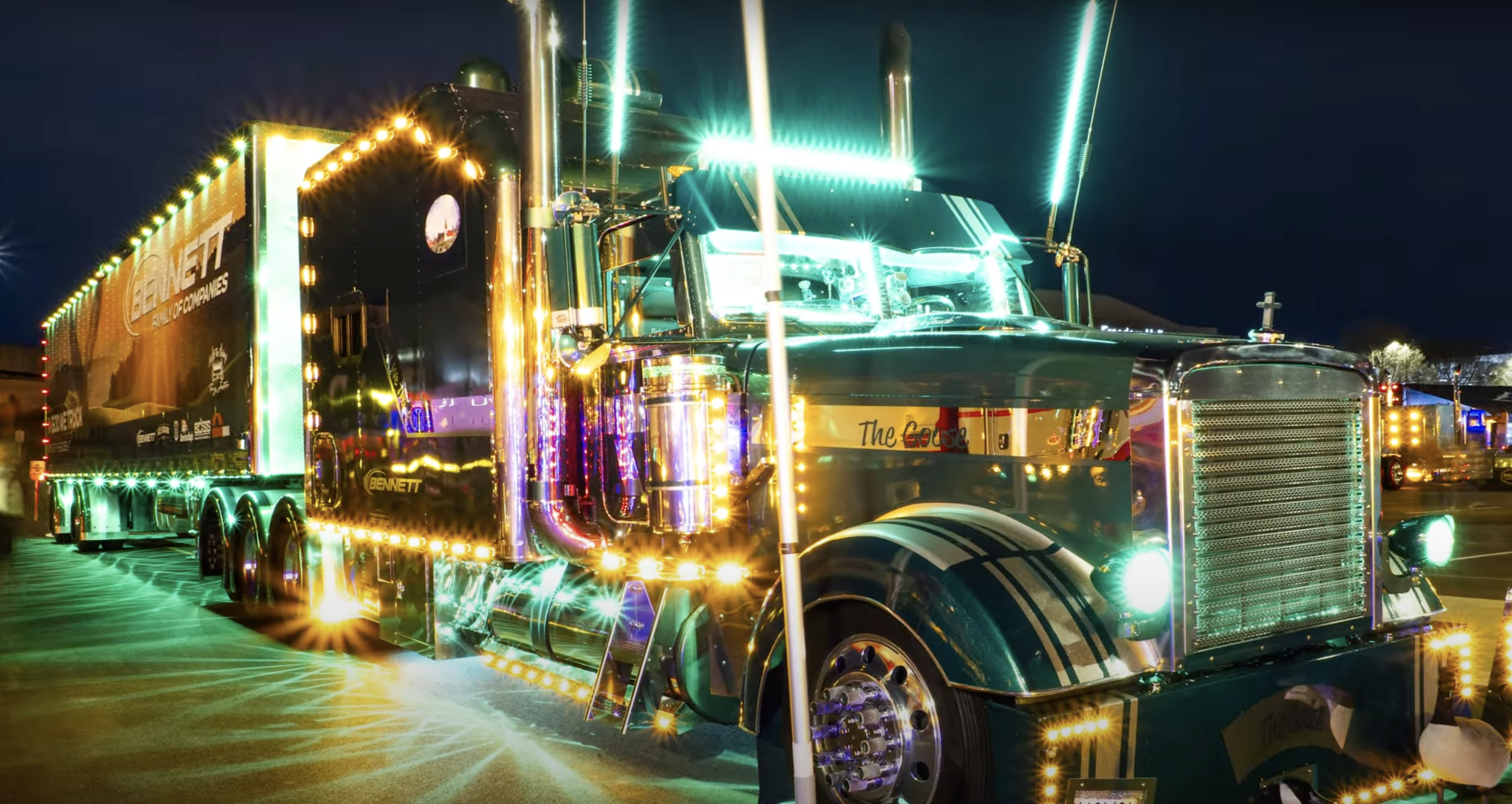 Daniel and Phyllis Snow's 1996 Freightliner Classic XL and 2006 Utility 4000, 'The Goose,' won first place in Working Truck -- Combo, Lights.