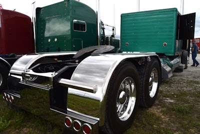 The 359 rides on a 302-inch wheelbase, Bolin notes. The suspension has been modified since he purchased the truck in 1991, original replaced with a 2000 model Peterbilt low leaf rear suspension.