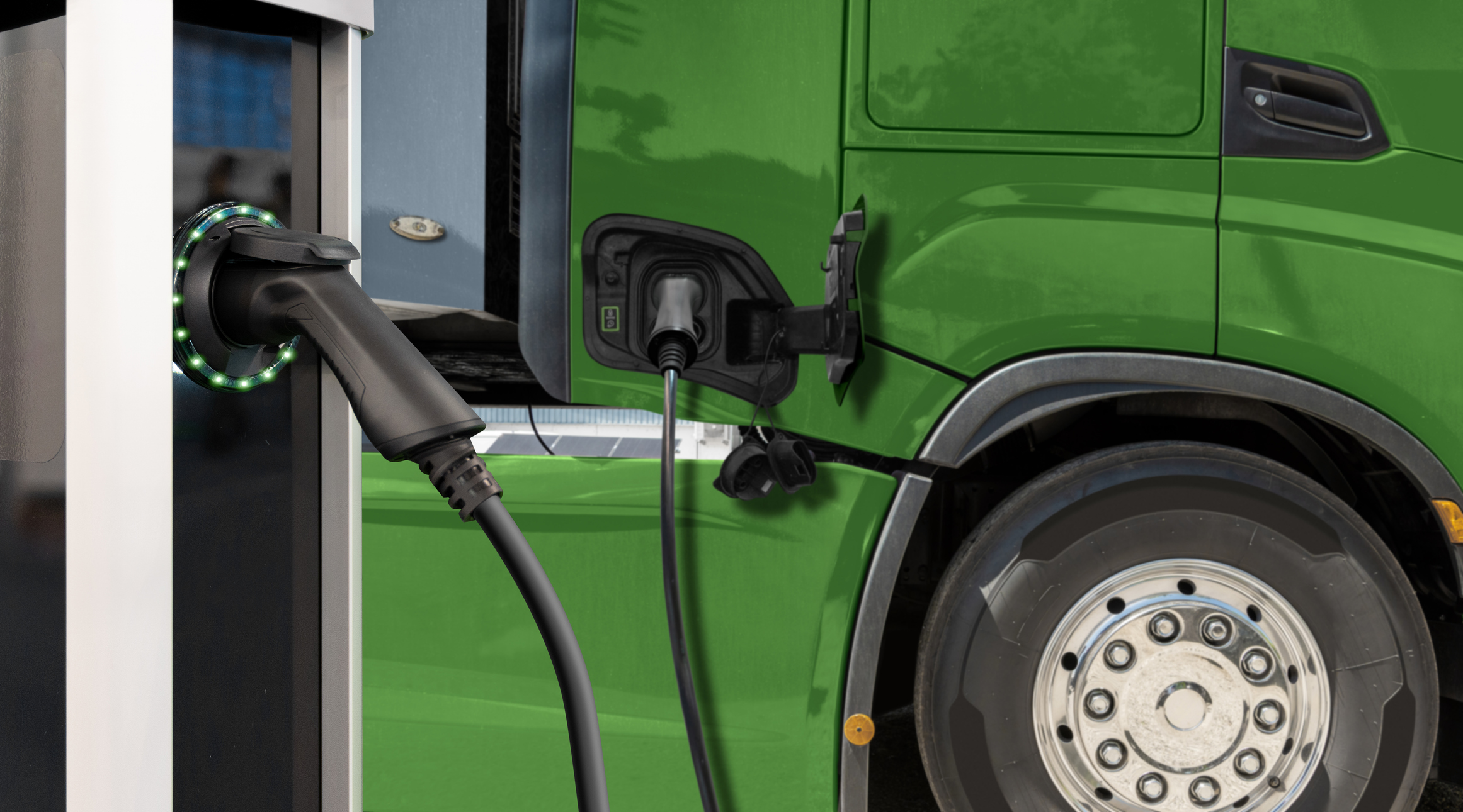 Green Electric Truck Charging Getty Images 2155987841