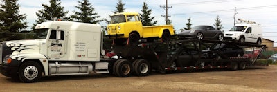 After getting his start with authority hauling cars with a hotshot and a three-car trailer, he upgraded to this 1999 Freightliner FLD and a six-car towed unit. 'I wish I still had that truck,' Bruns said. 'It was awesome.'