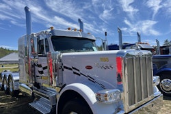 T-Quip's Peterbilt 589 works hauling heavy equipment around the East Coast.