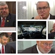 Testifying at Tuesday's hearing, from top left: OOIDA Executive VP Lewie Pugh, ATA chief Chris Spear, Teamsters leader Sean O'Brien. At bottom, Senate subcommitee chair Todd Young (left) and ranking member Gary Peters.