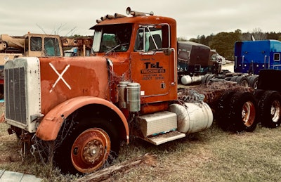 Among trucks operated by Q.D. Turnage. This one's a 1978 vintage Peterbilt 359, and a future restoration project for the Turnage and Sons small fleet.