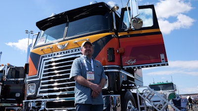 Dusty Veldkamp with the rare 1981 International 'Midnight Eagle Brougham' 4070B that he helped rebuild for David Voss. Veldkamp's full-time occupation is as a paramedic on an ambulance service, but he previously worked in body shops for around 15 years. His work on trucks today is 'very part-time,' he said.