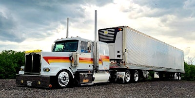 Owner-operator Shelly's three trailers provide versatility for sometimes tight deliveries. Most often today he's hooked to a 53-foot 2017 Great Dane, 102-inch wide, an upgrade from a 2012 96-inch Utility. 'I still run an '04 48-foot/96-inch-wide reefer occasionallly,' too, he said. 'My trailers are aged, but they’re in great shape.' As is evidenced in the picture.