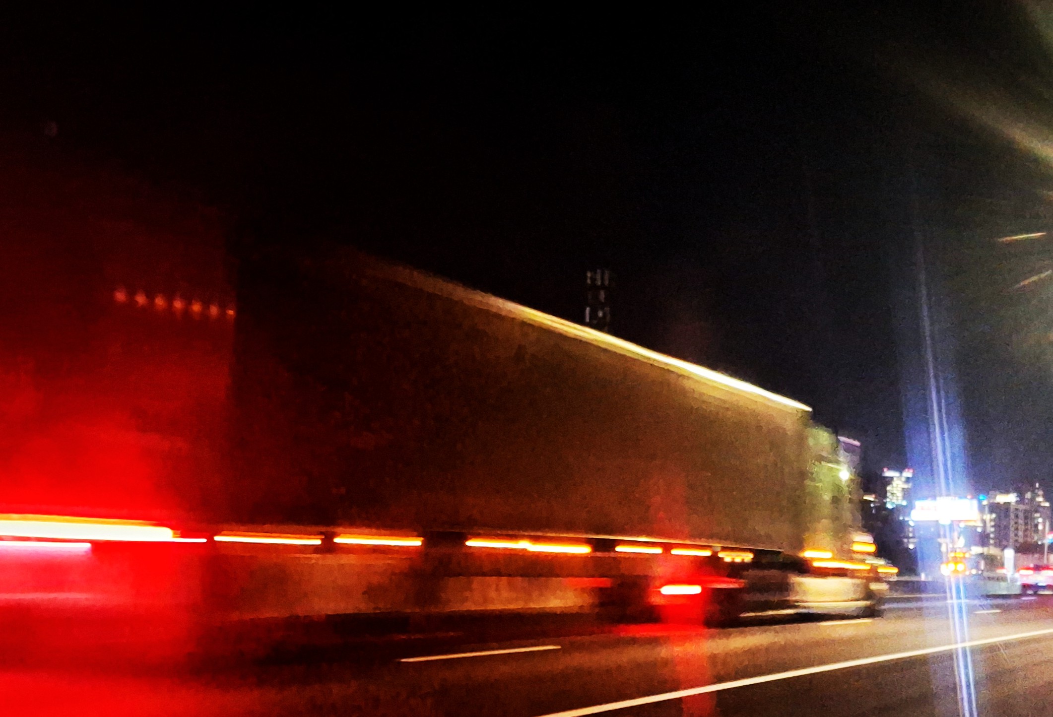 Night Truck On Highway Lights Blurred