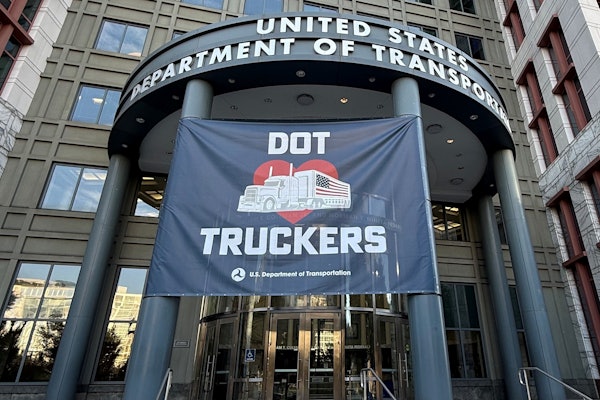 This banner is on display at U.S. Department of Transportation headquarters in Washington, D.C., this week in honor of National Truck Driver Appreciation Week.