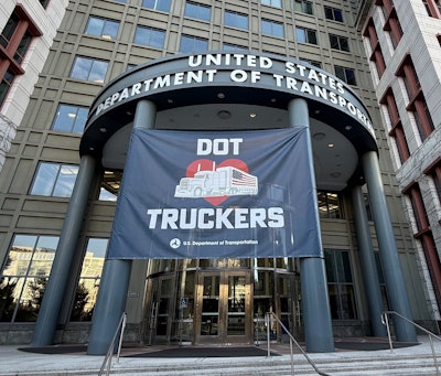 This banner is on display at U.S. Department of Transportation headquarters in Washington, D.C., this week in honor of National Truck Driver Appreciation Week.