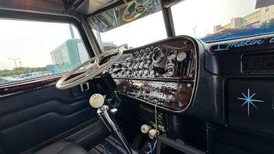 Held and Kimball generally like the stock Peterbilt interiors, so only made some minor changes, including gauge covers and toggle extenders, along with the paint work from Brand.