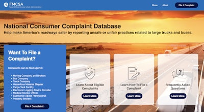 FMCSA's new National Consumer Complaint Database page has nine categories of complaints to file, including one for freight brokers.