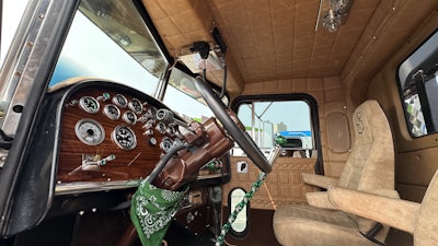 The classic wood grain veneer dash stands out in the custom interior.