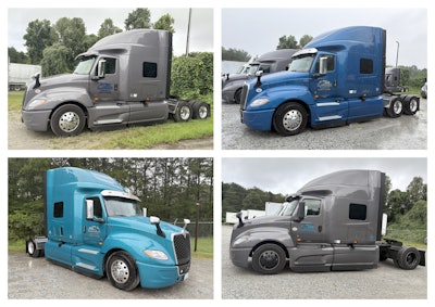 Drivers by and large 'live right within 45 minutes of our terminal,' Cruthis said, with much of the outbound freight originating in the region. 'Drivers got to pick the color of the trucks.' One operator wanted a blacked-out truck -- 'we powdercoated some of the chrome' -- otherwise there were a couple of grays and an array of others.