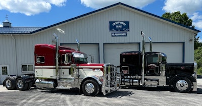 Hay's 2007 379 Legacy is shown here (right) with a 2024 Peterbilt 389X, No. 697 of 1,389 of the limited-edition run.