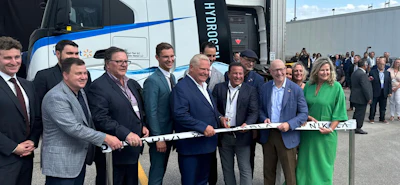 Ontario Premier Doug Ford (center) at the HYLA hydrogen refueling station opening ceremony alongside Nikola President and CEO Steve Girsky (second from right) on July 30, 2024 at ITD Industries' headquarters in Etobicoke, ON.