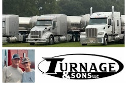Milk tanker-hauling Turnage & Sons LLC operates 29 trucks out of Tylertown, Mississippi, moving organic milk from dairies in region out to Georgia, Texas, Florida and elsewhere. Pictured above, with some of the company's equipment and logo, is father-son duo Robbie (left) and Levi Turnage, representing fourth and fifth generations in milk.