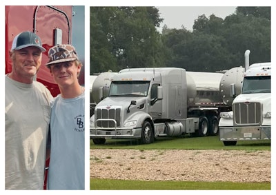 Father and son duo Robbie and Levi Turnage are fourth- and fifth-generation truckers, respectively. Robbie’s great-grandfather hauled milk in cans back in the day, then his grandfather did the same thing and then became the first person in the Tylertown, Mississippi, area to get a tractor-trailer tanker combination to haul milk. Robbie started the Turnage and Sons business almost two decades ago, which happened to coincide with many dairymen, some of whom he'd grown up knowing as more or less part of the family, going to certified organic product. In November 2006, he started hauling organic milk for three producers, and that number has since grown to 33. Much of the work takes Turnage drivers outbound from Mississippi and Louisiana to the Publix warehouse in Dacula, Georgia, with some going out to Dallas, Texas, and Lakeland, Florida. It's a 24/7 effort, Robbie said, and he strives to be the go-to service provider, often enough putting out 2 a.m. fires, so to speak, for customers in one bind or another. The fleet's grown in ebbs and flows through the years, once reaching 40 trucks before the fleet owner dialed it back in his own right-sizing effort to where it sits today, just under 30 power units, leaving time for the older Turnage to continue to school that fifth generation in small fleet ownership.