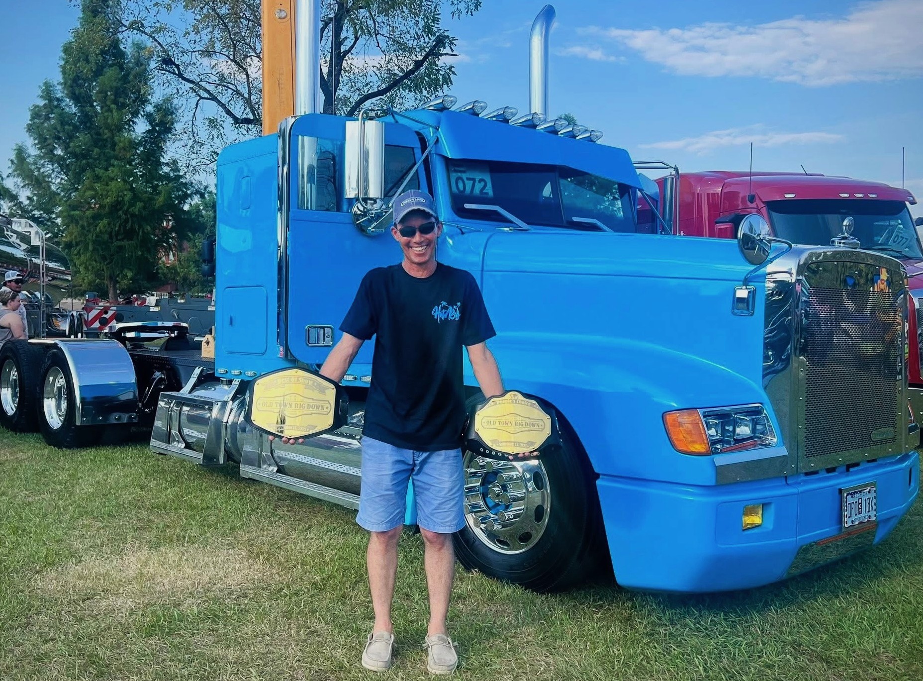 Owner-operator Raiko Graveran might be the 'nicest dude in all of trucking,' a version of which has been said by more than one truck showgoer who's found him and his 1995 Freightliner FLD 120 parked up. Here he's showing off fairly recent wins at the Old Town Rig Down event in Nacogdoches, Texas. Look for Graveran out at the Stars, Stripes and White Lines event this week in Atlanta.
