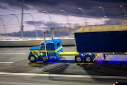 Don Wood's 'High Maintenance' 2003 Peterbilt 379, shown here taking a lap around EchoPark Speedway in Hampton, Georgia, was crowned one of the four 2025 National Champions at the Stars, Stripes and White Lines Truck Show.