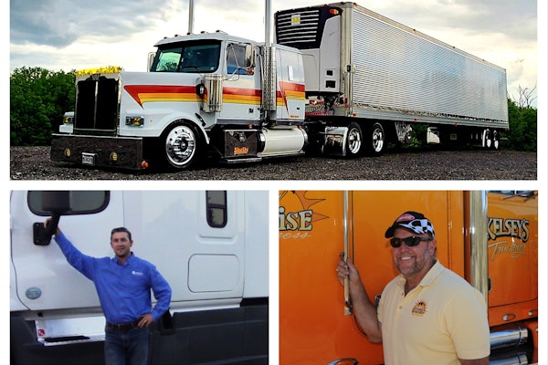 Clockwise from top, Overdrive's 2025 Trucker of the Year finalists, represented by the Western Star of Pennsylvania-headquartered Jason Shelly; Kelsey's Trucking independent Ron Kelsey, out of Arizona; and Orleans, Indiana-based John Penn.