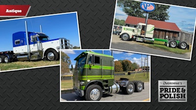From left: Gary Mackay’s “Just for Fun” 1998 Peterbilt 379EXHD; David Parmer’s “Big Green Mean Machine” 1973 White Freightliner COE; and Charles Thomas’ 1979 White Western Star