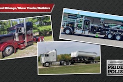 From left: Mike Maher’s 1989 Peterbilt 379EXHD; Bruce Roche’s 1991 Kenworth K100; and Clifton Parsley’s “Heavy Hook” 2024 Peterbilt 389 tow truck.