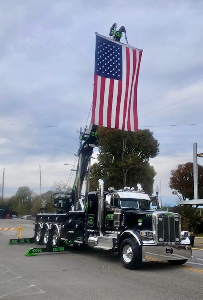If you’re at a truck show where Parsley has “Heavy Hook,” the truck is hard to miss, as the rotator is often extended with a large American flag flying from it.