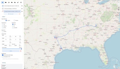 A two-stop run example from the ProBuilt Miles tool is shown here. 'Whether you are a dispatcher or an owner-operator, the ability to calculate commercial miles quickly and reliably is essential,' Till said. 'We wanted to make that process as simple and accessible as possible.'