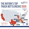 In ATRI's newest report, 28 states were found to have at least one top 100 bottleneck. States with the most bottlenecks in the top 100 are Texas, Georgia, and California.