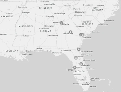 Tesla's proposed Southeast Megacharger sites.