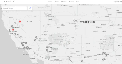 Tesla's proposed West Coast Megacharger sites.