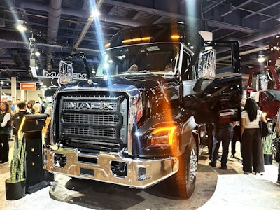 Mack debuted its Anthem model in 2017 as a replacement for Pinnacle axle-back models. The Keystone (pictured at ConExpo) is available exclusively with the Mack MP13 engine -- delivering up to 540 horsepower and 1,950 lb.-ft. of torque -- and the mDrive HD automated manual transmission. The powertrain delivers up to 6% better fuel efficiency compared to the Pinnacle, Mack said. The MP13 is Mack's replacement for the MP8 engine.