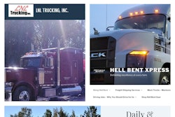 A key marketing piece for any trucking business is a central company website like these, from recent-history Overdrive Small Fleet Championship finalists (clockwise from top left) LNL Trucking, Hell Bent Xpress, and John McGee Trucking.