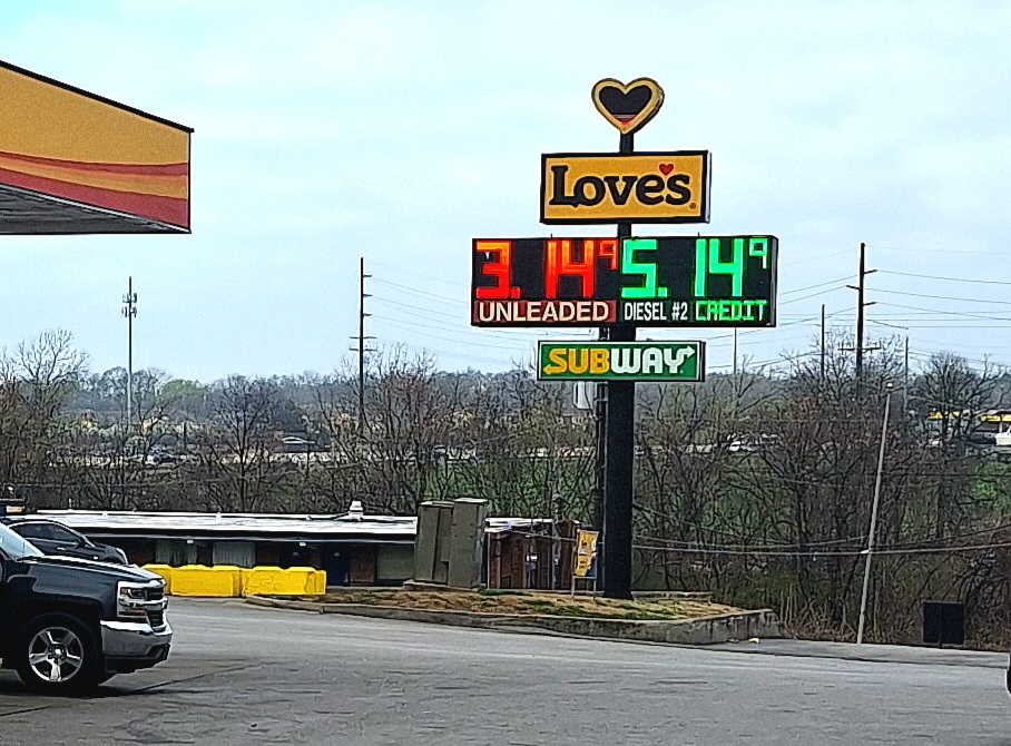 The Love's Travel Stop on Trinity Lane off I-65 in Nashville had an advertised credit price above $5/gallon Monday morning.
