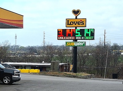 The Love's Travel Stop on Trinity Lane off I-65 in Nashville had an advertised credit price above $5/gallon Monday morning.