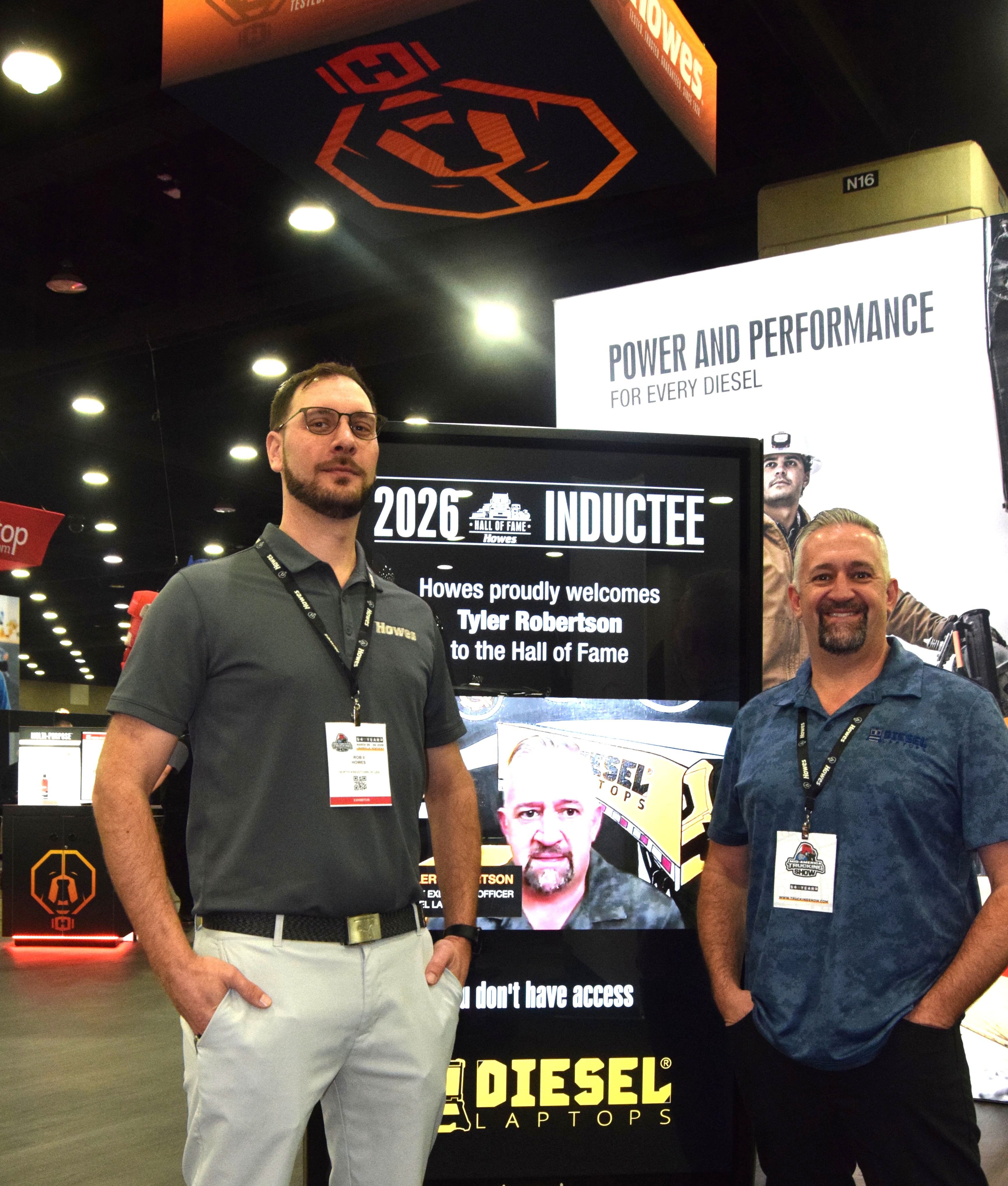 Robertson (right) with Howes President Robert Howes II at the company booth in North Wing of th Kentuck Convention Center, with MATS ongoing through Saturday.