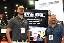 Robertson (right) with Howes President Robert Howes II at the company booth in North Wing of th Kentuck Convention Center, with MATS ongoing through Saturday.