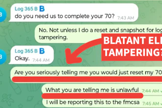This screenshot conversation shown is one among several sworn declarations made by drivers in an Illinois state court case alleging ELD tampering by Chicago-based EMI.