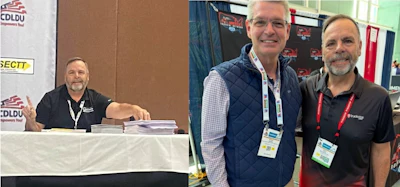 Left: Prax in 2024 gave a speech at MATS thumping a stack of letters he sent out to some 1,100 broker and carrier entities registering with a bad PPOB. At that point, FMCSA was granting about 200 authorities each month to entities that didn't even bother to put a real address. Right: Prax poses with FMCSA Administrator Derek Barrs, who pledged to crack down on 'ghost offices.' Since October 2025, FMCSA has approved just three entities with P.O. Boxes, UPS Stores, or otherwise unconventional PPOBs.