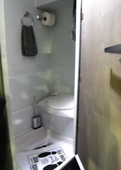 View into the unit from driver's seat, door open