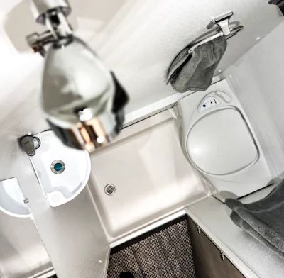 Top view of shower, sink, toilet