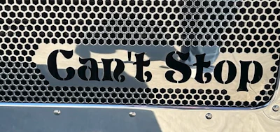 Including in the 389's name. With this his fifth truck built to show clearly he 'Can't Stop' scratching that itch, yet what do you get when you put a bunch of stop signs together? 'You get a hex pattern,' he noted, pointing out the stainless on the grille and elsewhere around the truck.