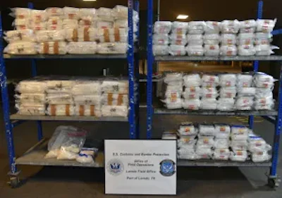 Packages containing 1,100.79 pounds of methamphetamine seized by CBP officers at World Trade Bridge.