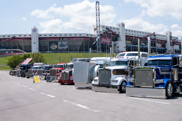 The annual Shell Rotella SuperRigs working truck show kicked off Thursday, June 25 and is ongoing through Saturday, June 27, at Bristol Motor Speedway in Northeast Tennessee. Working show trucks are shown here lined up with the speedway as the backdrop.