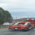 Car Haul Trailer Truck On Highway Empty