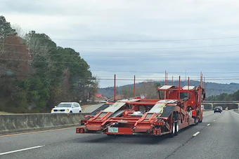 Car Haul Trailer Truck On Highway Empty